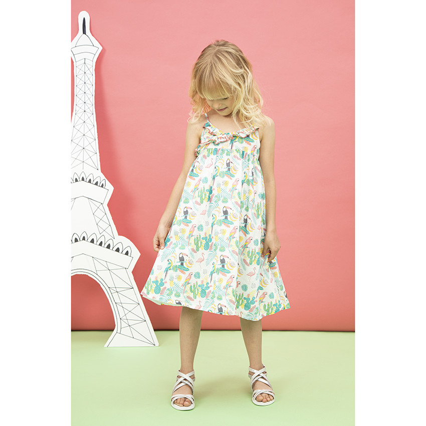 Φόρεμα με λεπτές τιράντες και τροπική εκτύπωση 