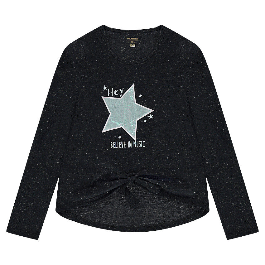 Παιδικά - Μακρυμάνικη μπλούζα μελανζέ με μεταλλιζέ ίνες στην ύφανση  