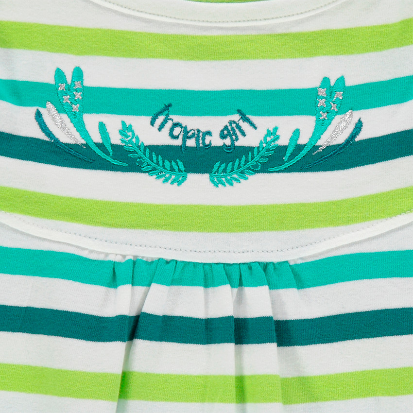 Βαμβακερό φόρεμα με ρίγες σε αντίθεση και άνοιγμα στους ώμους 