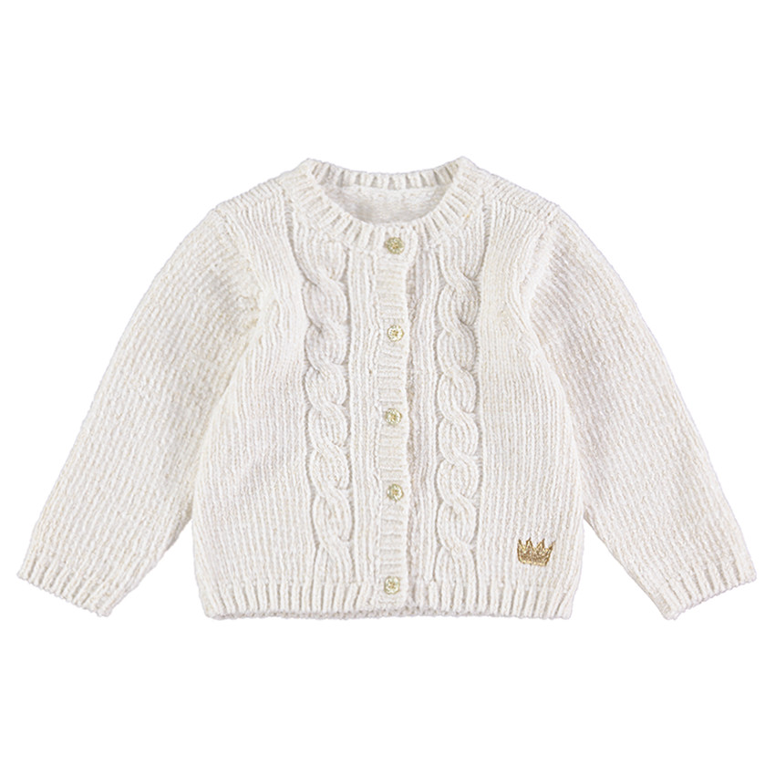 Σενίλ ζακέτα με κεντημένη χρυσαφί κορώνα 