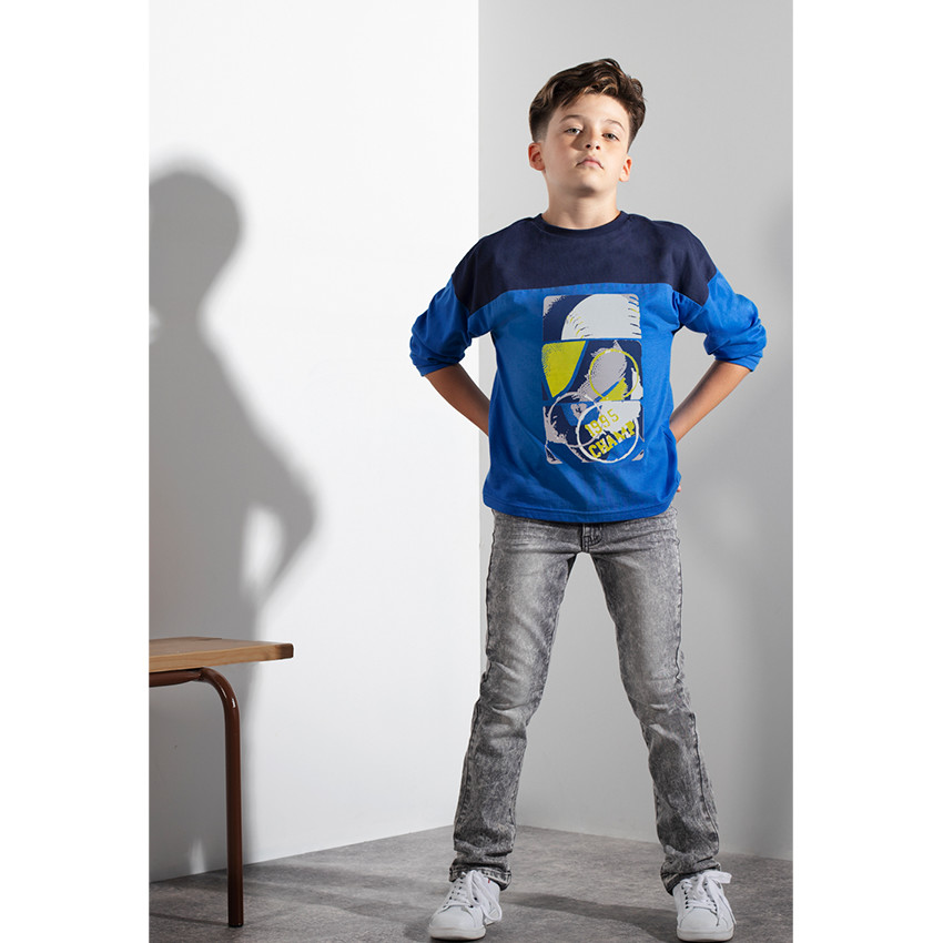 Παιδικά - Μακρυμάνικη μπλούζα με τυπωμένο κείμενο στην πλάτη 