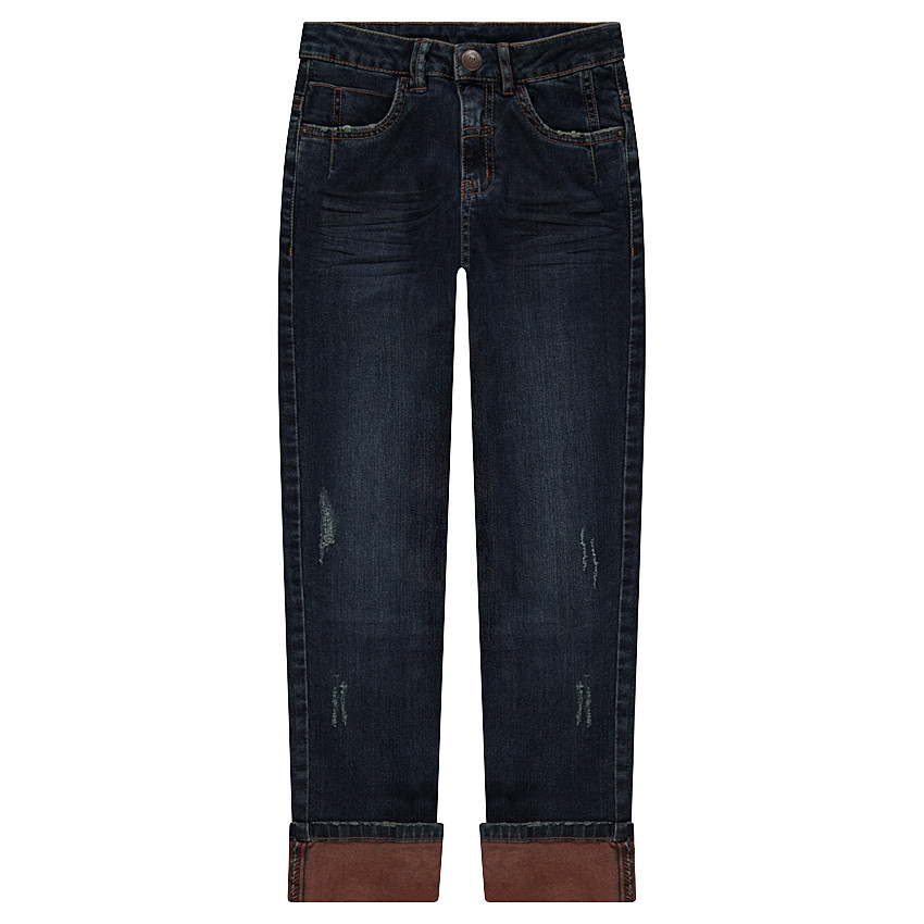 Παιδικά - Τζιν με φθαρμένη και τσαλακωμένη όψη και ρεβέρ που κάνει αντίθεση 