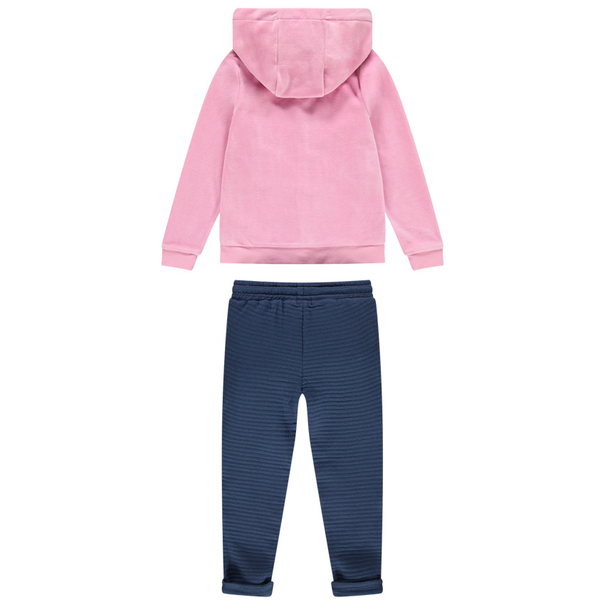 Φόρμα με ροζ ζακέτα βελουτέ και φανελένιο παντελόνι με ανάγλυφη όψη 