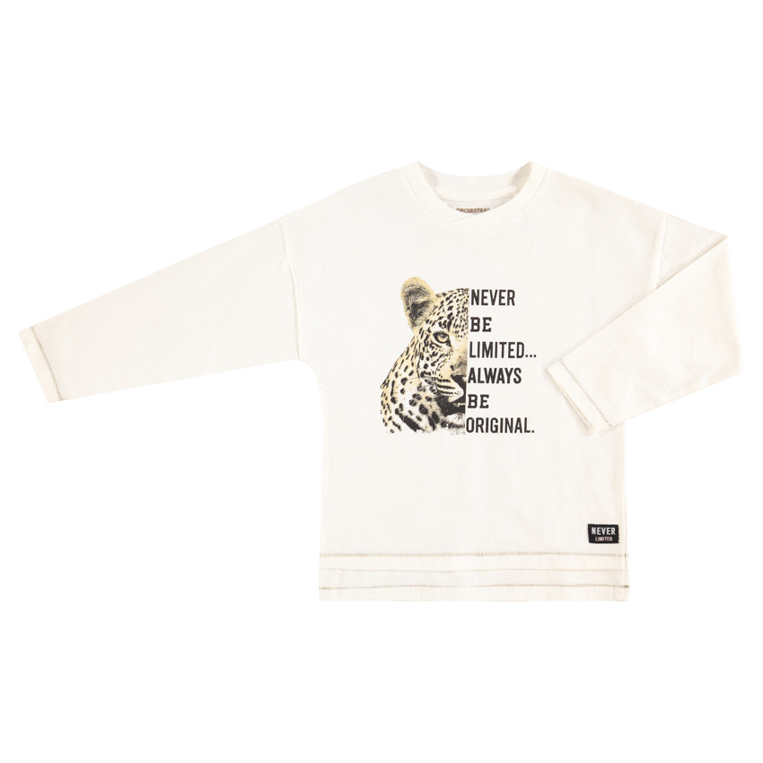 Μακρυμάνικη μπλούζα ζέρσεϊ με τυπωμένη λεοπάρδαλη και γράμματα  