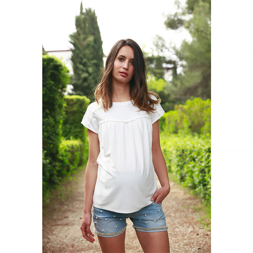 Σορτσάκι εγκυμοσύνης τζιν με πέρλες 