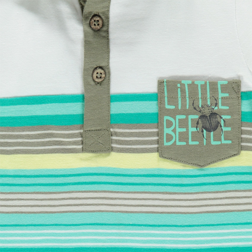 Κοντομάνικο ριγέ πόλο με τσέπη και τυπωμένο σκαραβαίο 