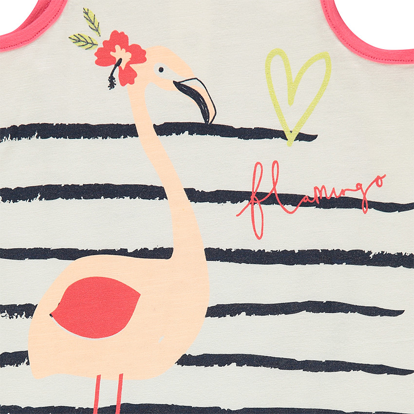 Αμάνικο φόρεμα από ζέρσεϊ slub ύφασμα με ρίγες και τυπωμένο ροζ φλαμίνγκο 