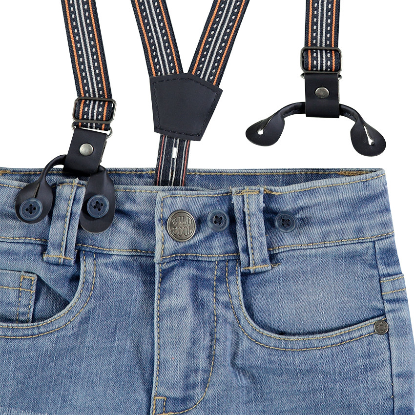 Τζιν βερμούδα με used όψη, τσέπες και αφαιρούμενες τιράντες 