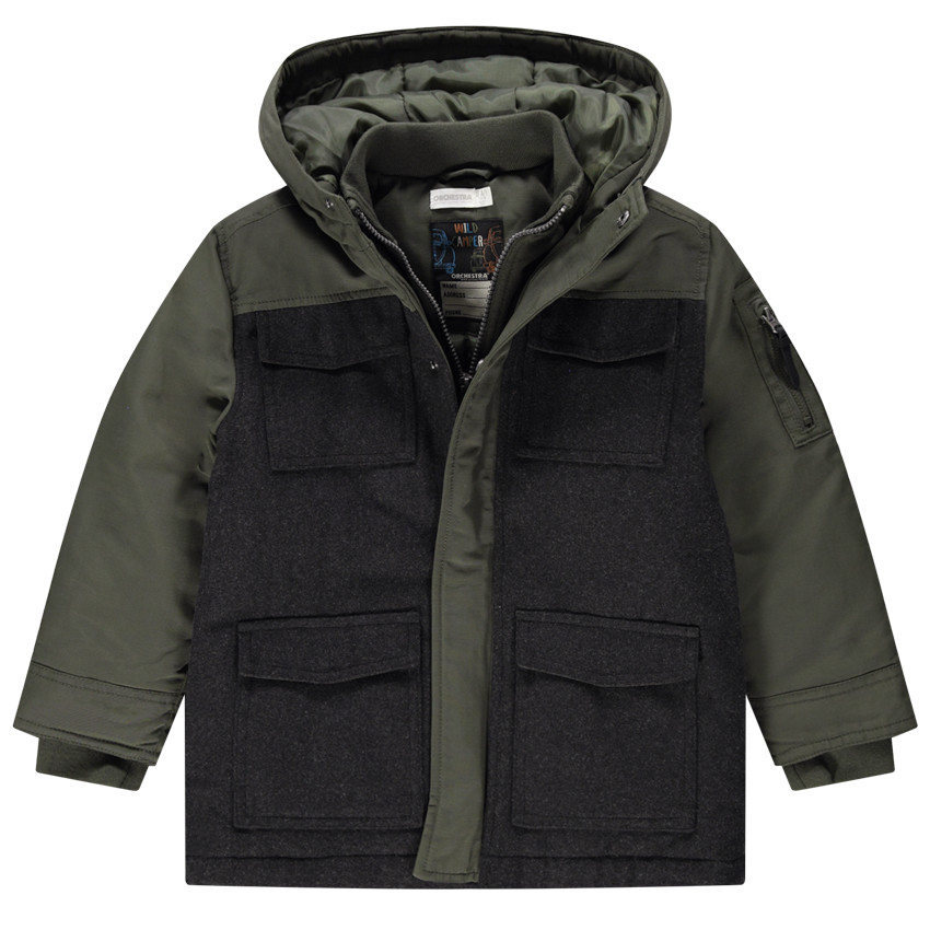 Παρκά από δύο υλικά με μεγάλες πλακέ τσέπες  